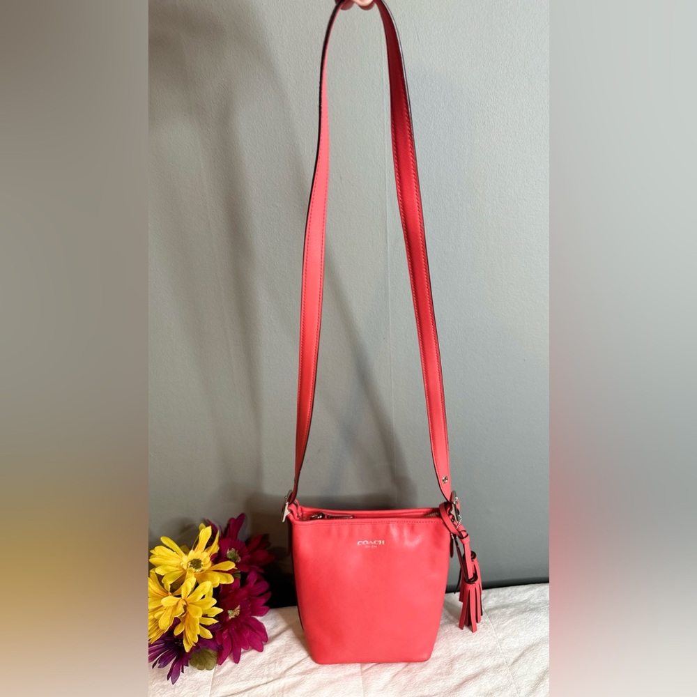 Coach 19901 Legacy Leather Mini Duffle Crossbody Bag Pink/Coral w/Tassels